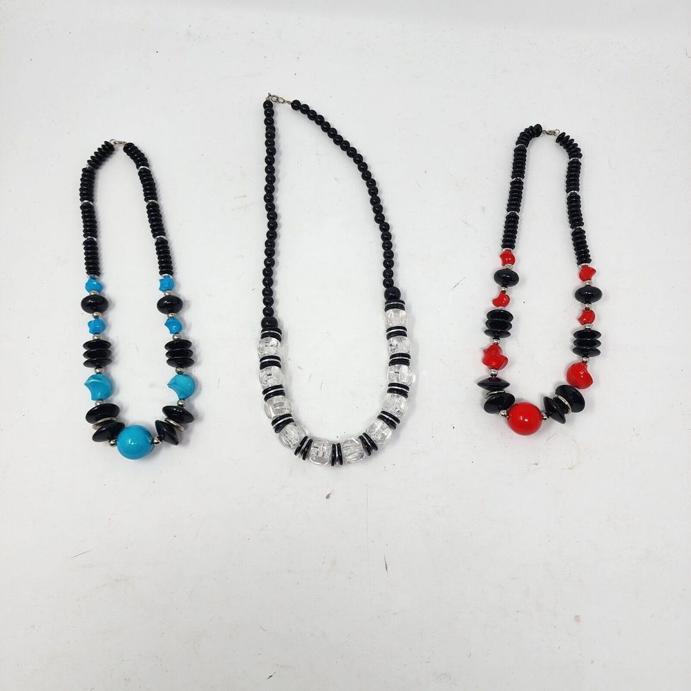 Lot Of Three Vintage Chunky‎ Beaded Costume Jewelry Necklace 80s 90s Women Retro